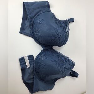 Cacique Bra 42DDD Lightly Lined Demi Bra, Blue, Lace Cups, Navy Blue Back Close